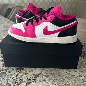 GIrls Pink Black and White Air Jordan Low top sneaker in size 4.5